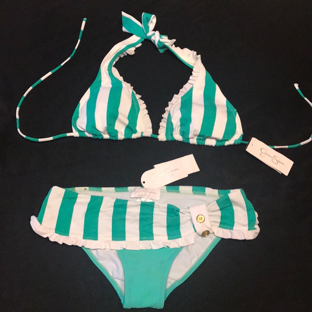 Jessica Simpson Green & White Bikini Medium & XS